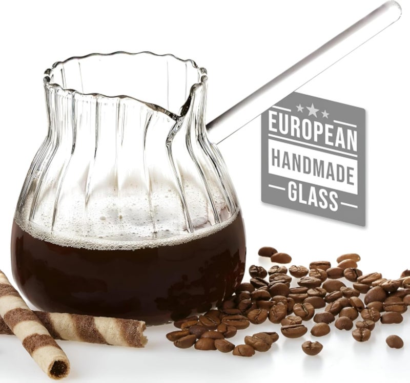 Coffee Set - Elegant Pyramid Design with Multiple Sizes in High-Quality Borosilicate Glass for Turkish Coffee and Tea, Durable, Hefty Material for Long-Lasting Use