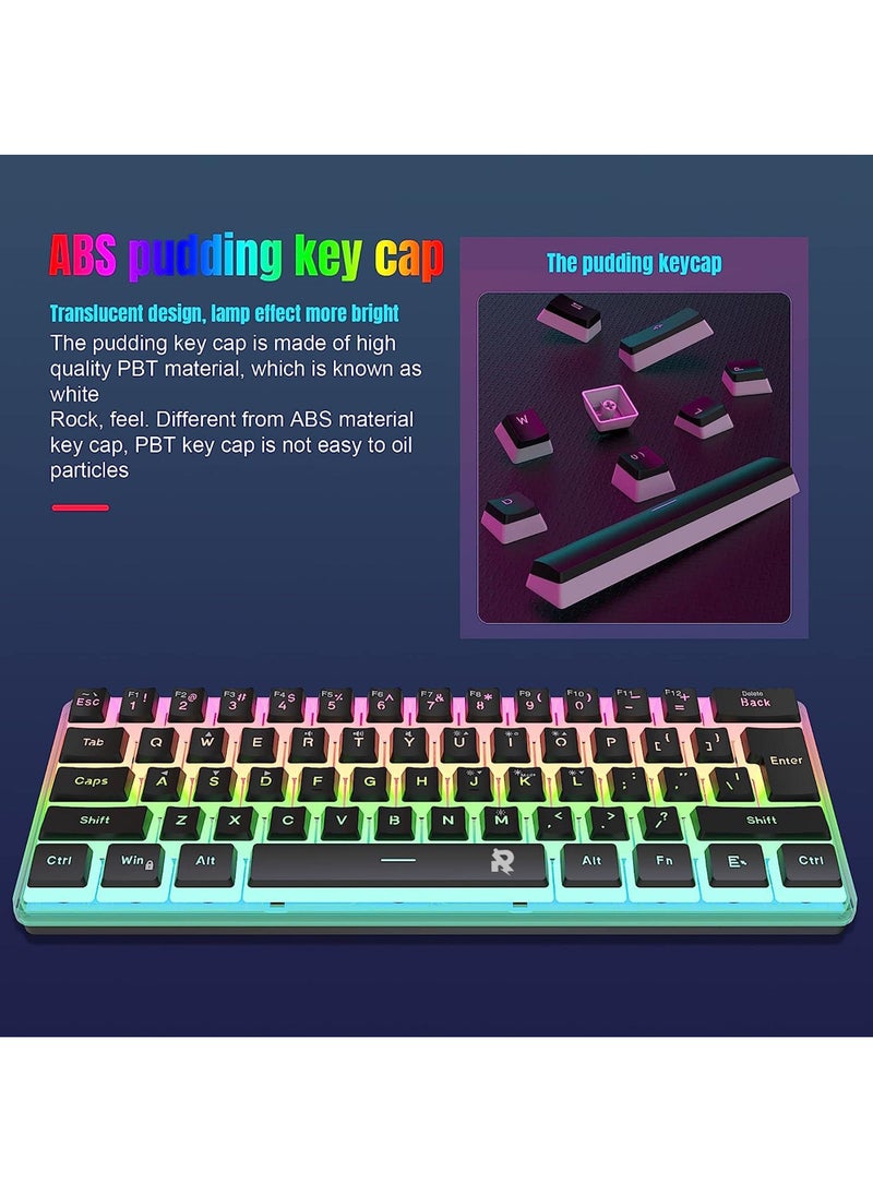 Rock Pow - Rock Pow 60% Hotswap Mechanical Feeling Gaming Keyboard with PBT Pudding Keycaps,RGB Backlit Wired USB Optical Switches Keyboards Full Keys Programmable for Windows MAC PC Gamers Gateron Optical Blue - Image 1