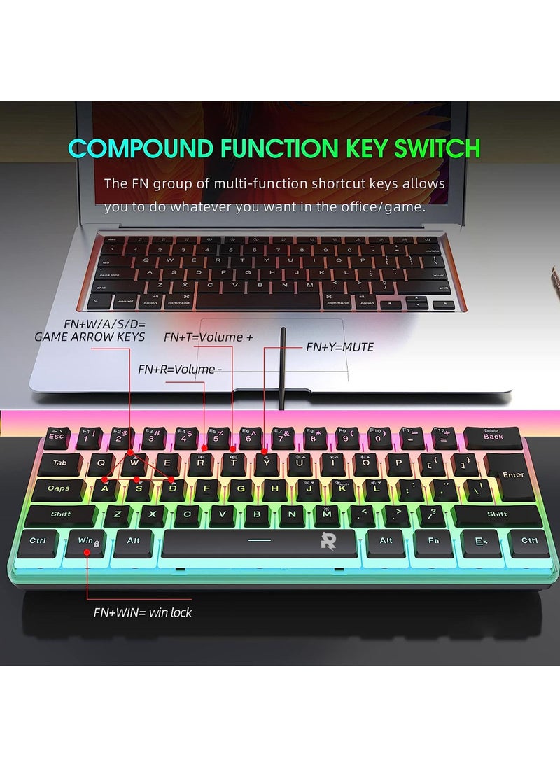 Rock Pow - Rock Pow 60% Hotswap Mechanical Feeling Gaming Keyboard with PBT Pudding Keycaps,RGB Backlit Wired USB Optical Switches Keyboards Full Keys Programmable for Windows MAC PC Gamers Gateron Optical Blue - Image 1