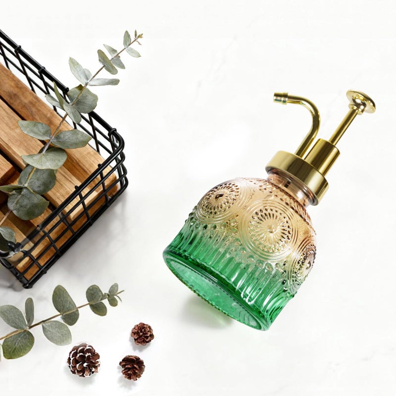 Amolliar 8 Oz Vintage Glass Bathroom Soap Dispensers with Pump, Refillable Kitchen Dish Soap Dispenser with Stripe, Antique Rustic Hand Soap Liquid Bottle (Green Gradient-Golden Pump) - Image 3