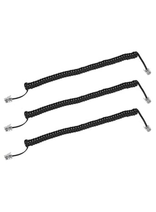 Black Coiled Telephone Line Cord for Landline Phones 3 Pack Office Home Use - Image 1