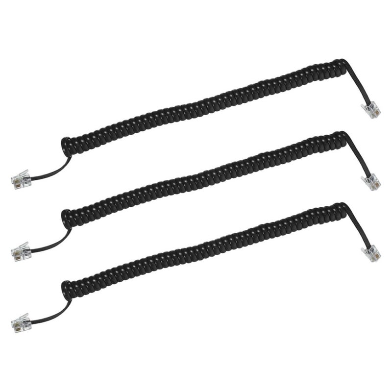 Black Coiled Telephone Line Cord for Landline Phones 3 Pack Office Home Use - Image 2