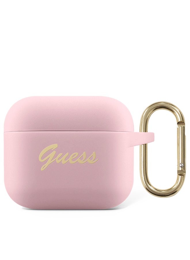 Silicone Printed Script Case with Ring for Airpods 3 - Light Pink