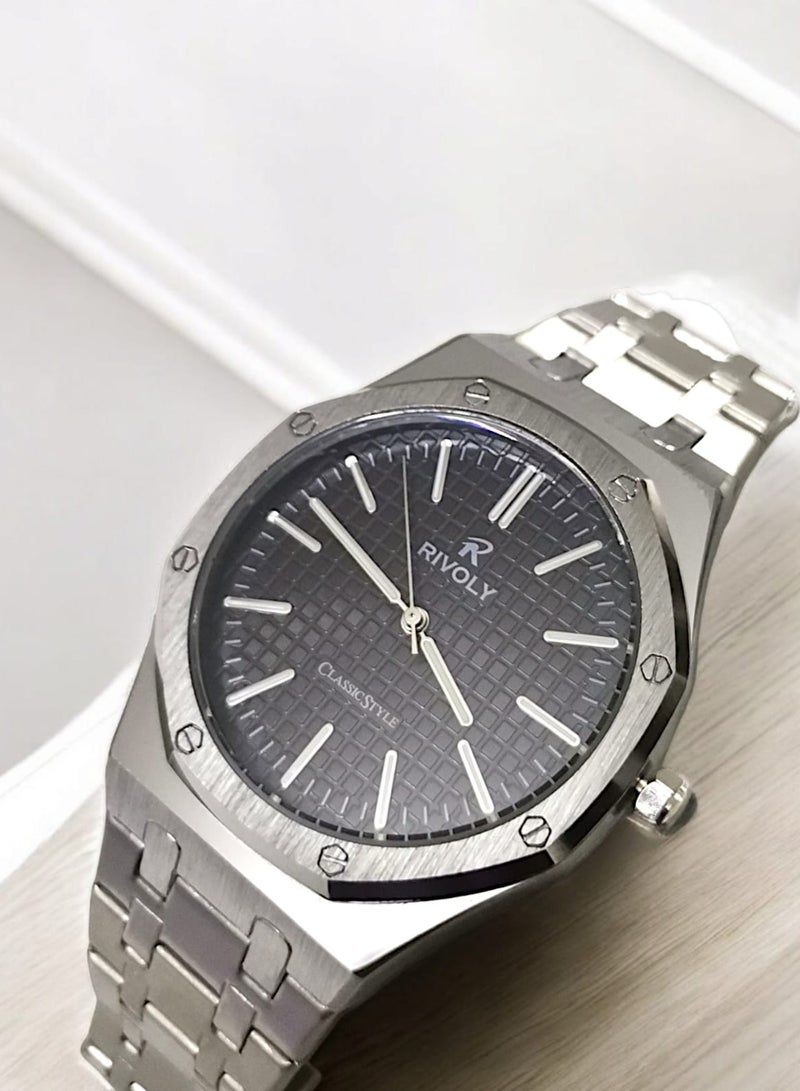 ريفولي ساعة يد للرجال من الستانلس ستيل بعرض انالوج وحركة كوارتز ، سهلة القراءة بتصميم عصري مقاوم للماء، ساعة يد كلاسيكية فاخرة بواجهة كبيرة - Image 3