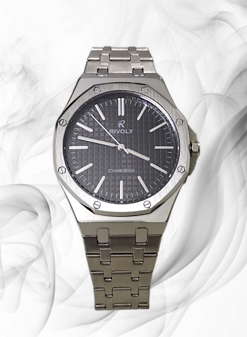 ريفولي ساعة يد للرجال من الستانلس ستيل بعرض انالوج وحركة كوارتز ، سهلة القراءة بتصميم عصري مقاوم للماء، ساعة يد كلاسيكية فاخرة بواجهة كبيرة - Image 4