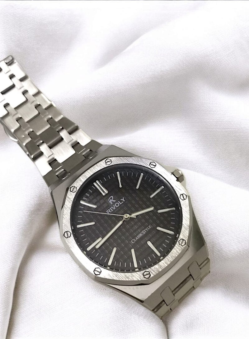 ريفولي ساعة يد للرجال من الستانلس ستيل بعرض انالوج وحركة كوارتز ، سهلة القراءة بتصميم عصري مقاوم للماء، ساعة يد كلاسيكية فاخرة بواجهة كبيرة - Image 2