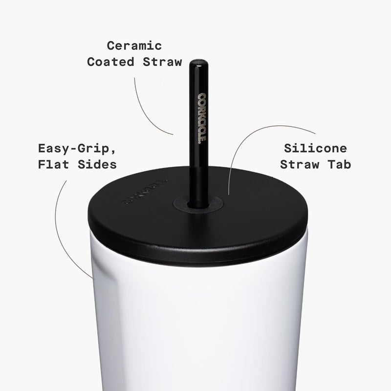 CORKCICLE Cold Cup Insulated Tumbler with Straw - Keeps Drinks Cold for 12 Hours - Triple-Insulated Stainless Steel - Leak-Resistant Lid - Summer Drinkware Gift - 24 oz - Gloss White - Image 3