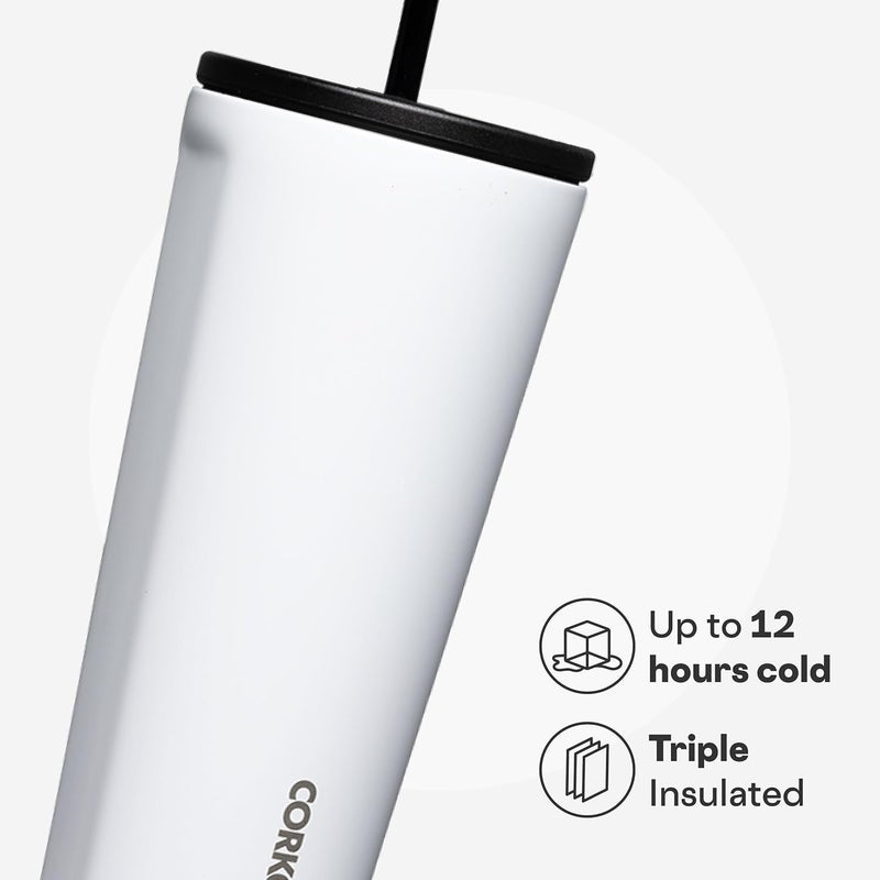 CORKCICLE Cold Cup Insulated Tumbler with Straw - Keeps Drinks Cold for 12 Hours - Triple-Insulated Stainless Steel - Leak-Resistant Lid - Summer Drinkware Gift - 24 oz - Gloss White - Image 2