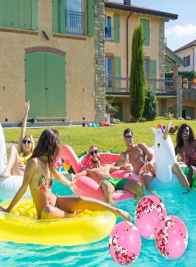 Whaline 3Pcs Glitter Inflatable Beach Ball 16 Inch Round Pink Confetti Pool PVC Balls Cute Game Toys for Summer Hawaiian Tropical Theme Beach Party Decor (Pink) - Image 5