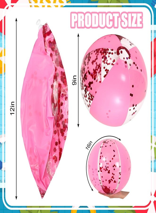 Whaline 3Pcs Glitter Inflatable Beach Ball 16 Inch Round Pink Confetti Pool PVC Balls Cute Game Toys for Summer Hawaiian Tropical Theme Beach Party Decor (Pink) - Image 2