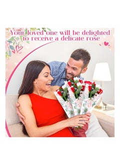 KASTWAVE 100 Pcs Flower Bags for Loving Heart Bouquets Plastic Bouquet Bags Flower Cellophane Bouquet Sleeve Bag Wrap for Mother's Day Wedding Graduation Bouquet Supplies, 3.5 x 11 x 17.7 inches(Pink)  - Image 5