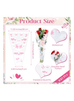 KASTWAVE 100 Pcs Flower Bags for Loving Heart Bouquets Plastic Bouquet Bags Flower Cellophane Bouquet Sleeve Bag Wrap for Mother's Day Wedding Graduation Bouquet Supplies, 3.5 x 11 x 17.7 inches(Pink)  - Image 4