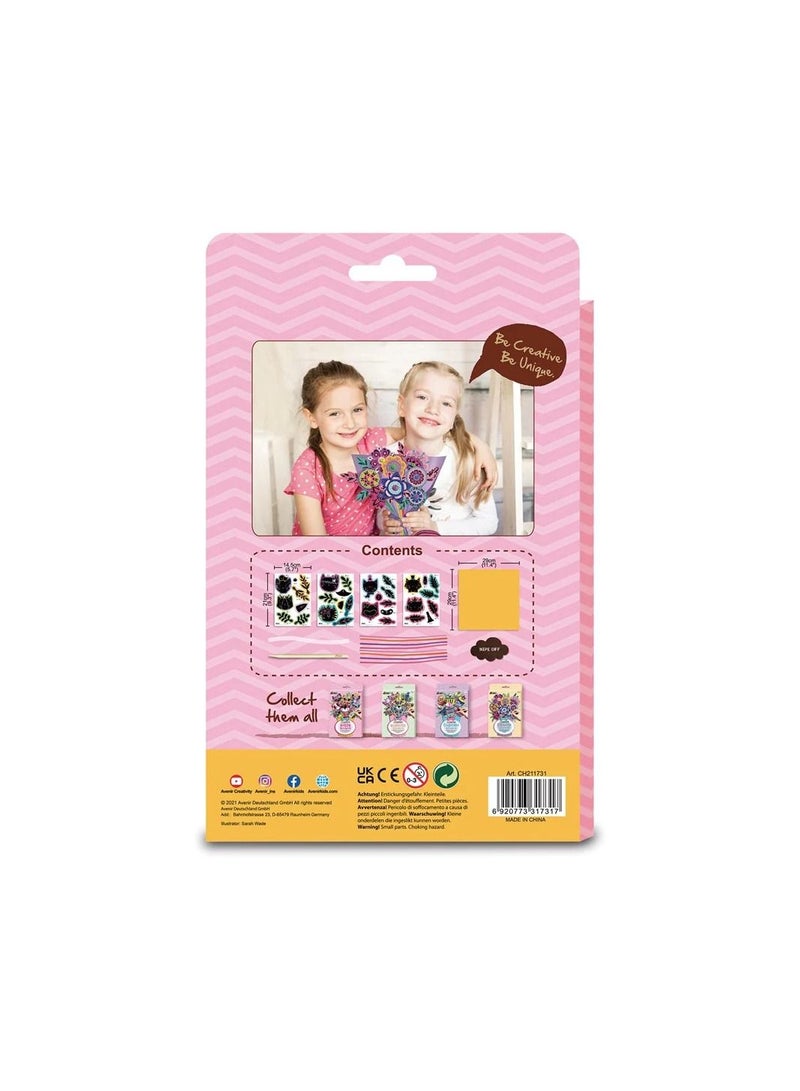 Avenir Scratch Bouquet Kit – Kitty | Themed Fun! Create Personalized Bouquets with Scratch Sheets, Wrapping Paper, and Ribbon | Step-by-Step Instructions for Kids 3+