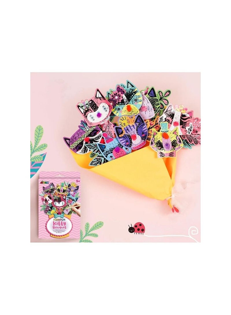 Avenir Scratch Bouquet Kit – Kitty | Themed Fun! Create Personalized Bouquets with Scratch Sheets, Wrapping Paper, and Ribbon | Step-by-Step Instructions for Kids 3+