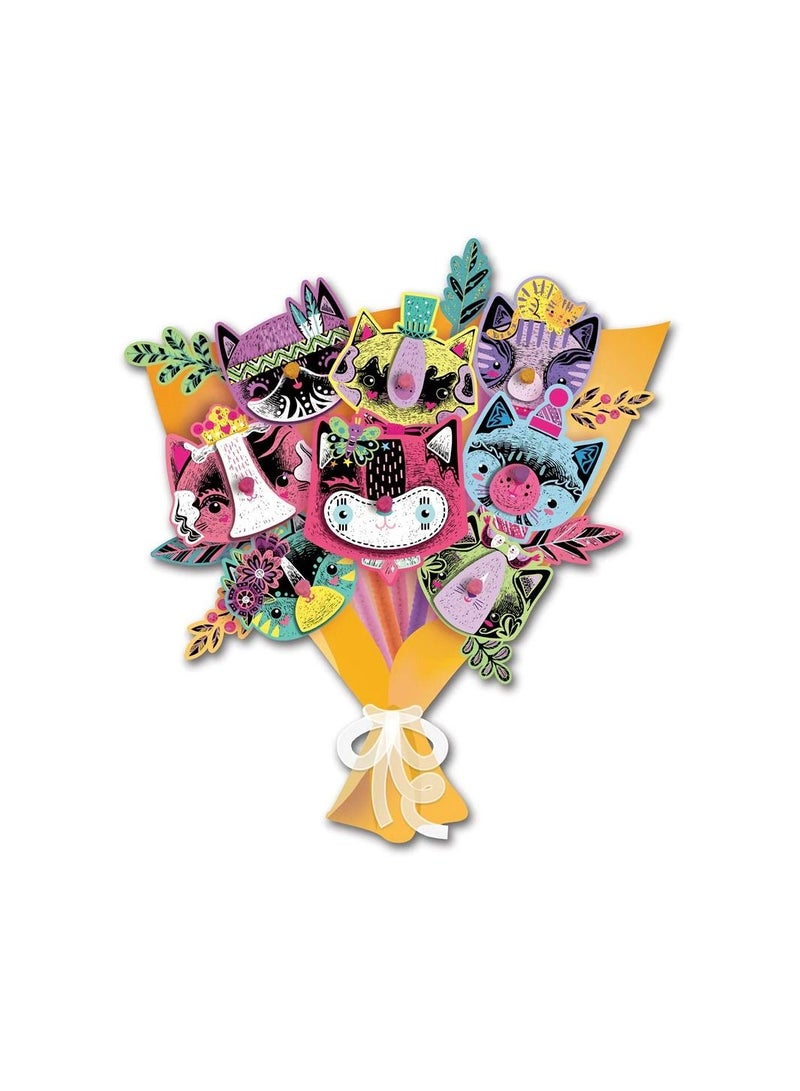 Avenir Scratch Bouquet Kit – Kitty | Themed Fun! Create Personalized Bouquets with Scratch Sheets, Wrapping Paper, and Ribbon | Step-by-Step Instructions for Kids 3+