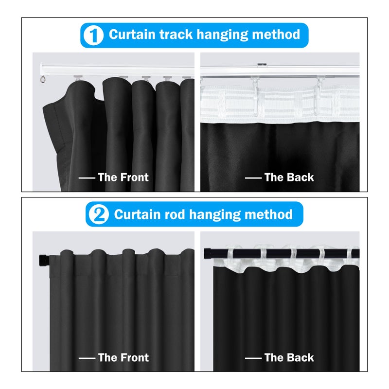 MaKefeile Room Divider Curtains Total Blackout Privacy Curtain Panel Room Thermal Insulated Noise Reduction Curtain for Bedroom Window Living Room Ceiling Track Curtain W 12.5ft ? H 7ft Black - Image 2