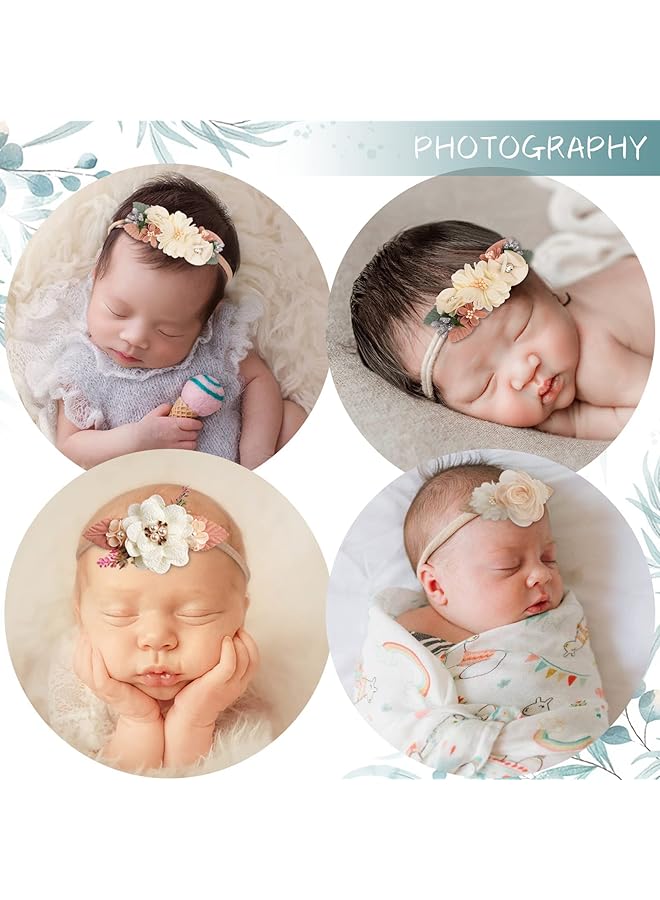 KASTWAVE Flower Nylon Headband Baby Girl Floral Headbands Set Elastic Hair Band Handmade Bow For Newborn Infant Toddler Baby Girl 3 Pack - Image 3