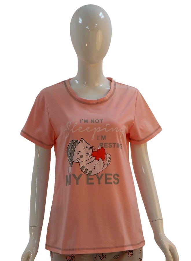 JOANNA JOANNA Women's I'm Not Sleeping I'm Resting My Eyes Print Short Sleeve Shirt & Long Pants Pajama Set, Baby Pink - Image 2