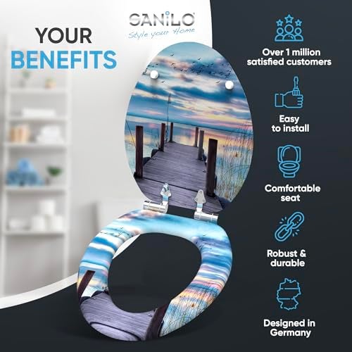 SANILO Wooden Toilet Seat with Soft Close [ELONGATED] - Decorative, Quiet & Slow Close Molded Wood Seat - With Strong Bumpers & Hinges - Adjustable Fit - Sunset - Image 2