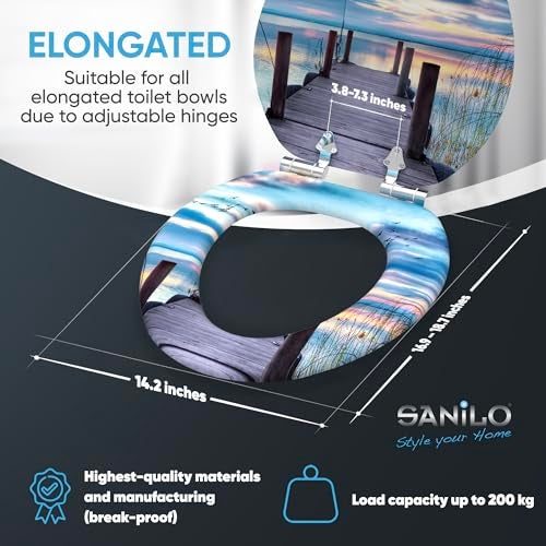 SANILO Wooden Toilet Seat with Soft Close [ELONGATED] - Decorative, Quiet & Slow Close Molded Wood Seat - With Strong Bumpers & Hinges - Adjustable Fit - Sunset - Image 4