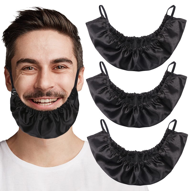MIKIMIQI Beard Bandana 3 Pack Mens Facial Hair Apron Guard Soft Comfortable and Silky Satin Ear Beard Cap Bib