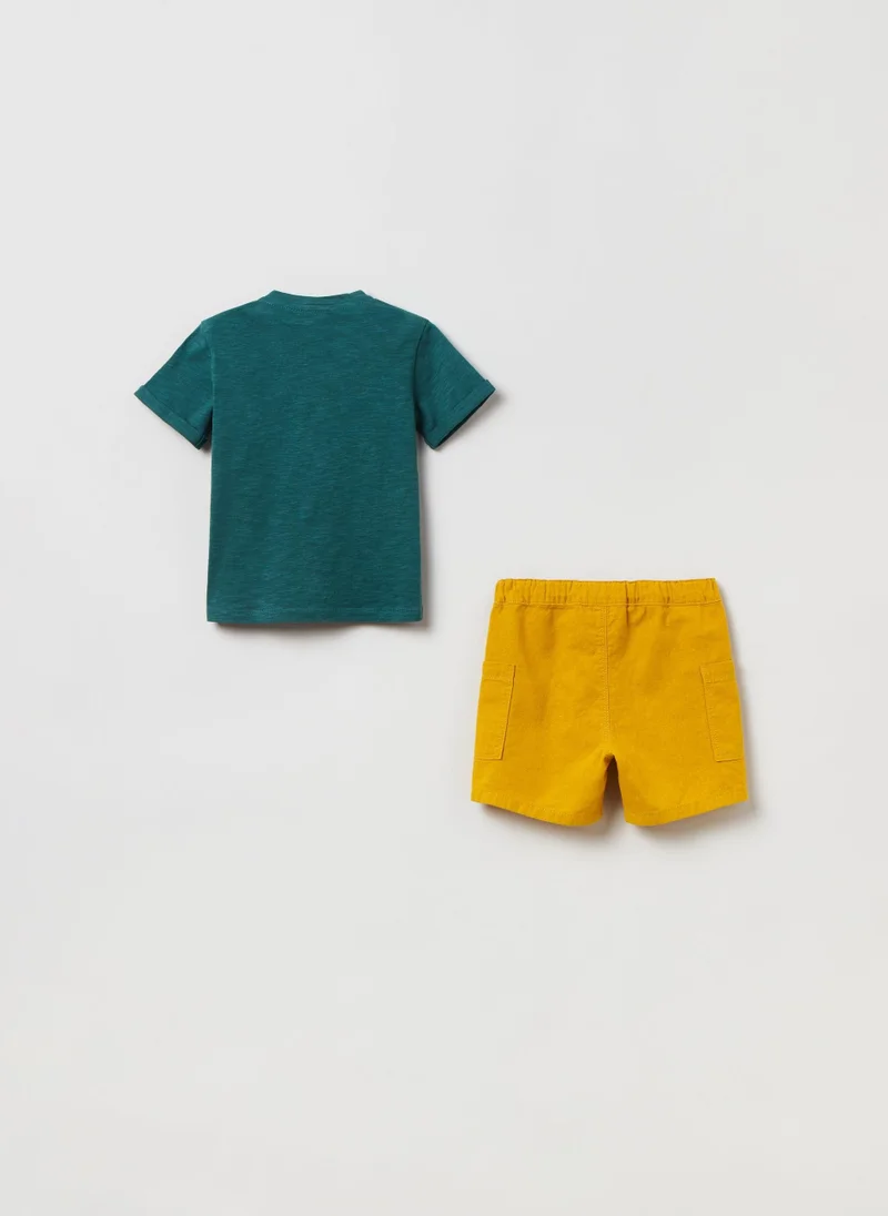 او في اس OVS T-Shirt And Shorts Set With Embroidered Tiger