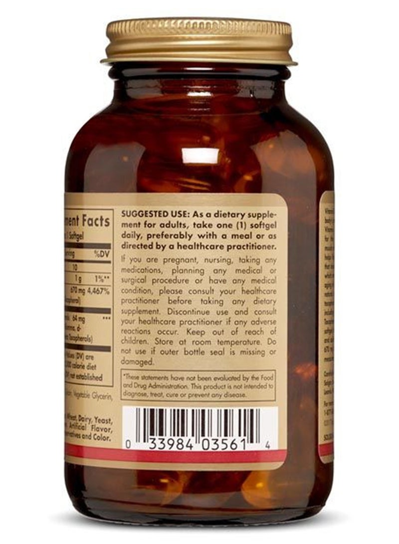 Solgar Naural Source Vitamin E 670 Mg (1000 Iu) Dietary Supplement Natural Antioxidant Gluten, Wheat And Diary Free 100 Vegetable Softgels - Image 4