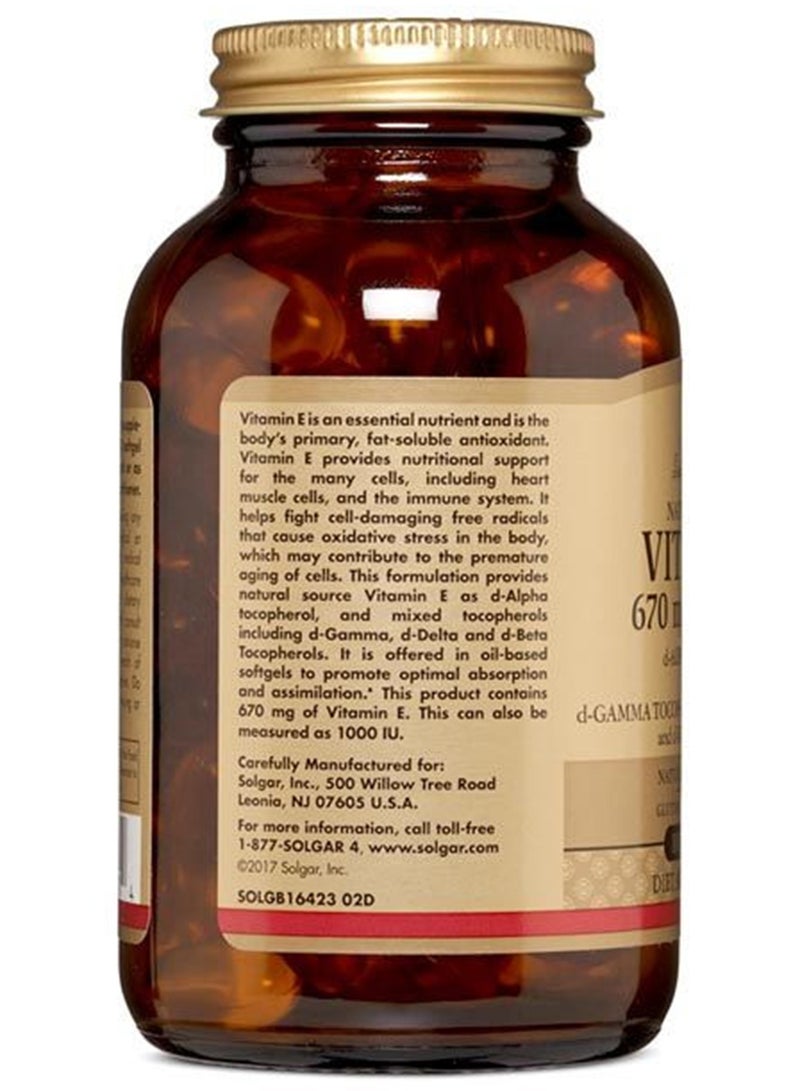 Solgar Naural Source Vitamin E 670 Mg (1000 Iu) Dietary Supplement Natural Antioxidant Gluten, Wheat And Diary Free 100 Vegetable Softgels - Image 2