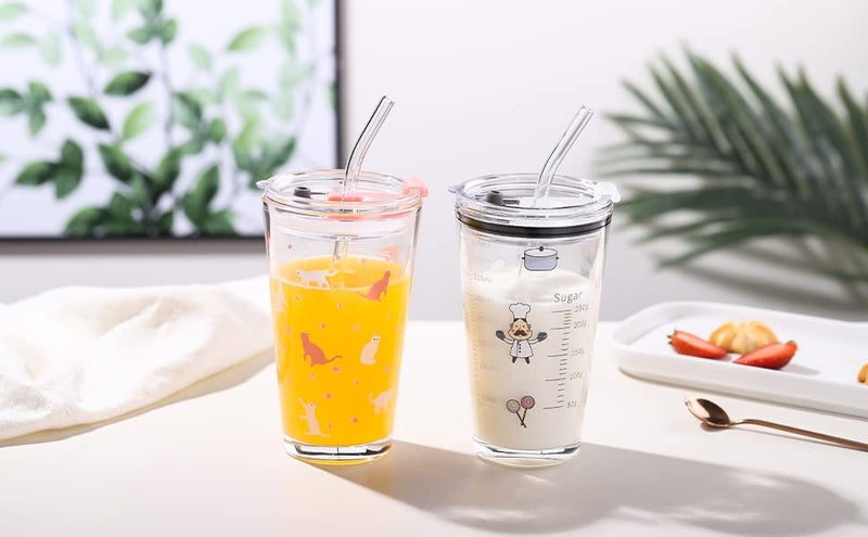 SKOFRI Glass Water Mug and Lids with Silicone StrawHighball Cocktail Mixing Glass Perfect for Cold Beverages Soda Water Used in Bar Restaurant Pub2 pcs - Image 1