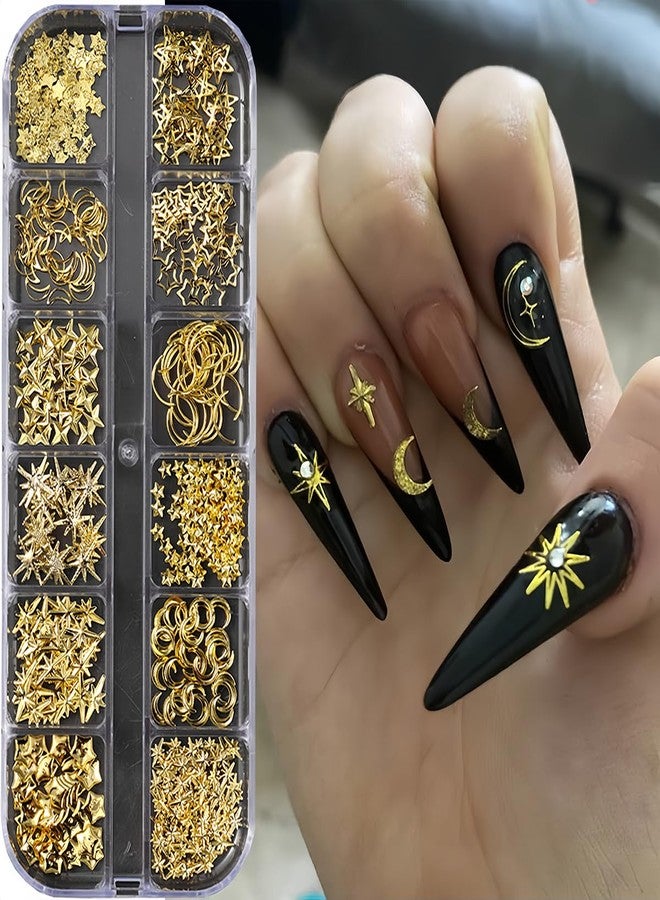BYJKYEN Mixed Gold Star Moon Nail Charms for Acrylic Nails Gold Star Moon Cute Design Nail Rhinestones Stars Nails Jewelry and Gems Nail Decoration Supplies for Women and Girls DIY Nail Accessories - Image 4