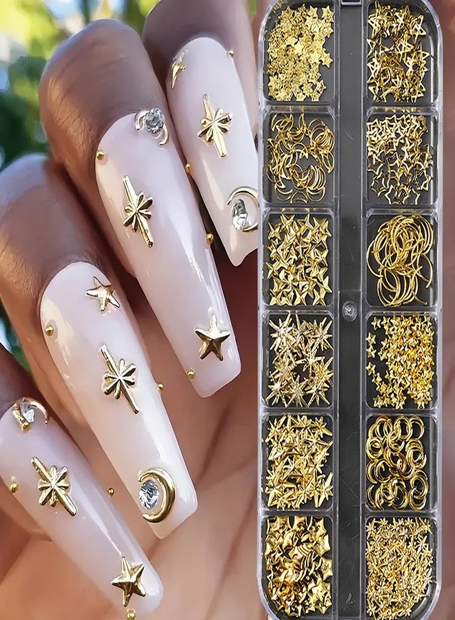 BYJKYEN Mixed Gold Star Moon Nail Charms for Acrylic Nails Gold Star Moon Cute Design Nail Rhinestones Stars Nails Jewelry and Gems Nail Decoration Supplies for Women and Girls DIY Nail Accessories - Image 5
