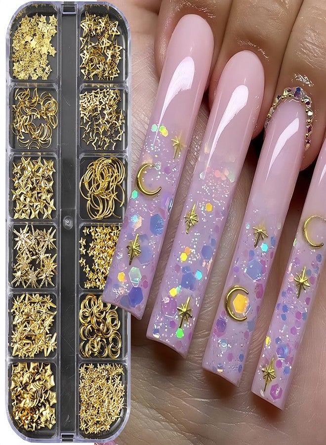 BYJKYEN Mixed Gold Star Moon Nail Charms for Acrylic Nails Gold Star Moon Cute Design Nail Rhinestones Stars Nails Jewelry and Gems Nail Decoration Supplies for Women and Girls DIY Nail Accessories - Image 2