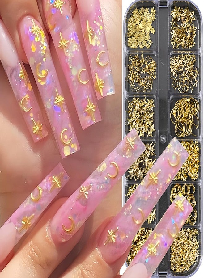 BYJKYEN Mixed Gold Star Moon Nail Charms for Acrylic Nails Gold Star Moon Cute Design Nail Rhinestones Stars Nails Jewelry and Gems Nail Decoration Supplies for Women and Girls DIY Nail Accessories - Image 1