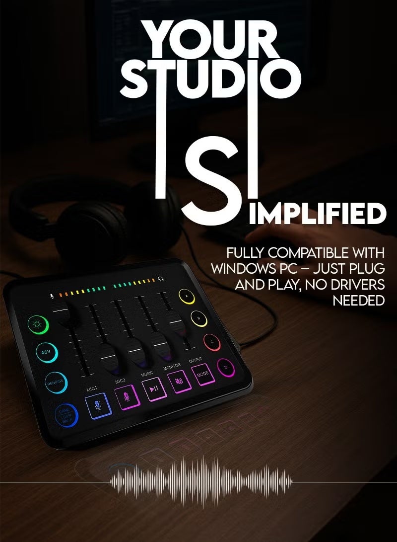 يو إل اتش واي سي خلاط صوت للألعاب عالي الدقة مع واجهة صوت قابلة لإعادة الشحن وخلاط RGB مع واجهة ميكروفون XLR وقوة فانتوم 48 فولت للبث الصوتي/التسجيل - Image 5