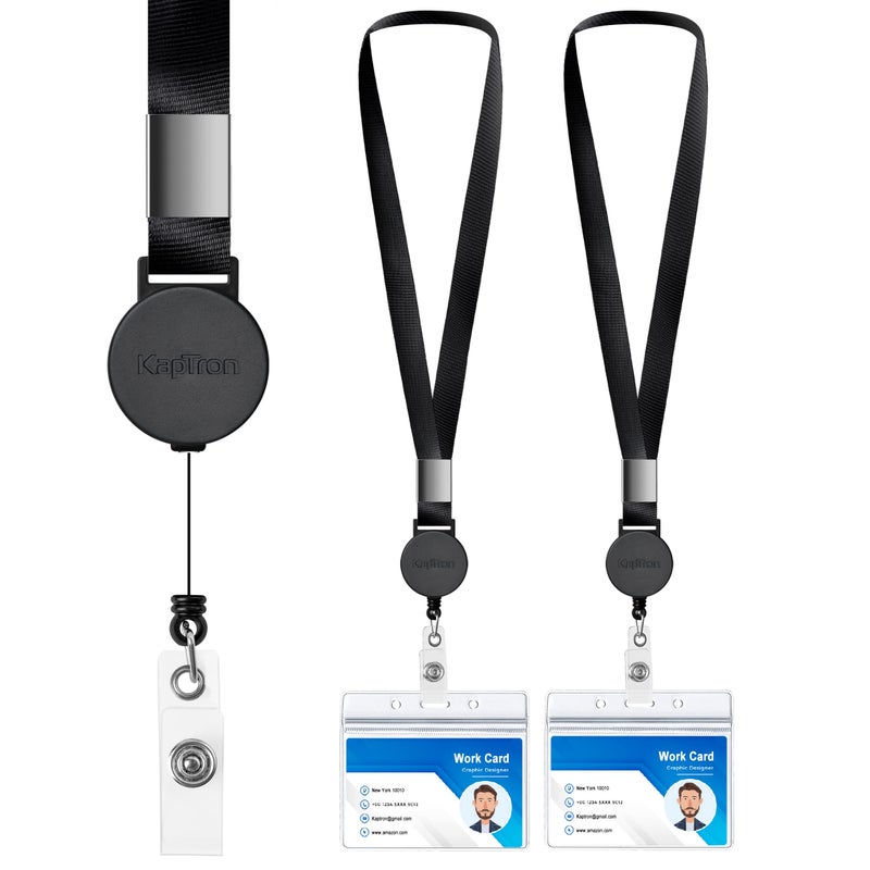 Kaptron Lanyard with ID Badge Holder (2 Pack) 20 inch Flat Polyester ID Lanyard with Retractable Badge Reel and Horizontal Name Badge Holder for Offices ID, School ID, Driver Licence - Image 1