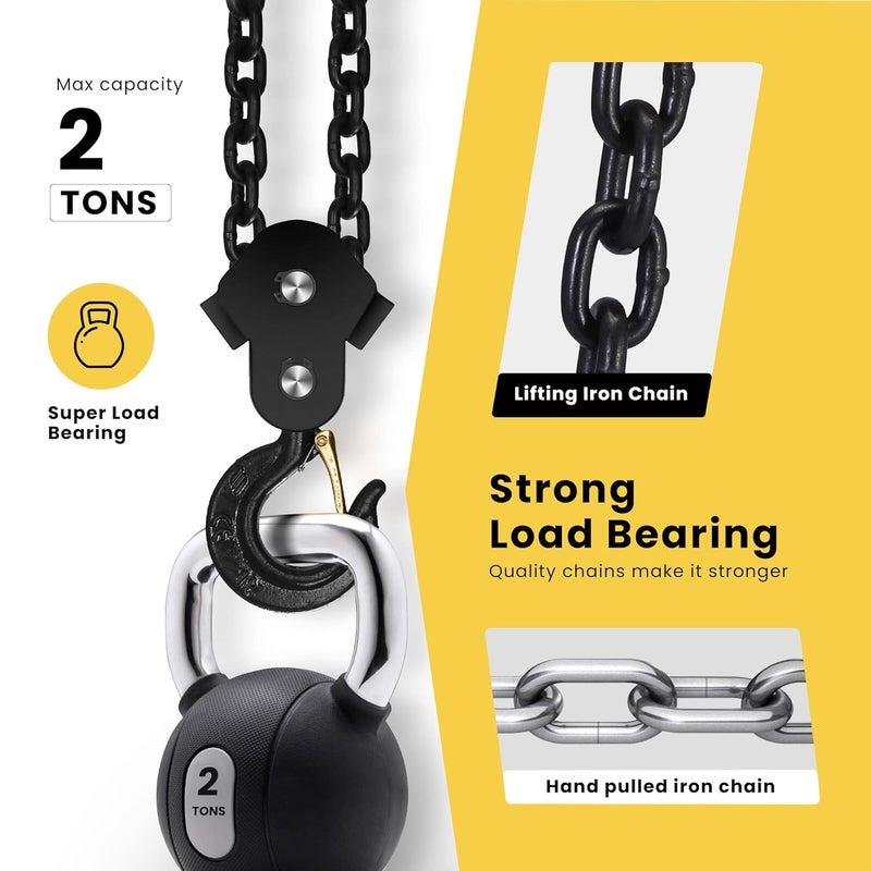 SPECSTAR Store Hand Chain Hoist 2 Ton 4400 Lbs Capacity 10 Feet with 2 Heavy Duty Hooks, Manual Chain Fall for Warehouse Building Automotive Machinery Red - Image 3