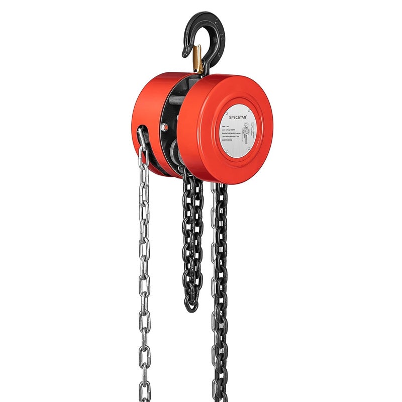 SPECSTAR Store Hand Chain Hoist 2 Ton 4400 Lbs Capacity 10 Feet with 2 Heavy Duty Hooks, Manual Chain Fall for Warehouse Building Automotive Machinery Red - Image 1