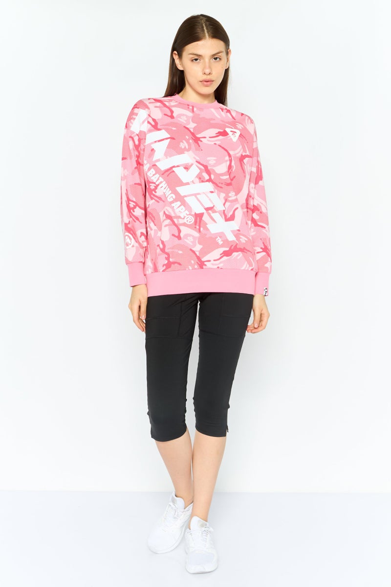 Aape By A Bathing Ape Women Crew Neck Graphic Print Long Sleeves Sweatshirt, Pink - Image 3