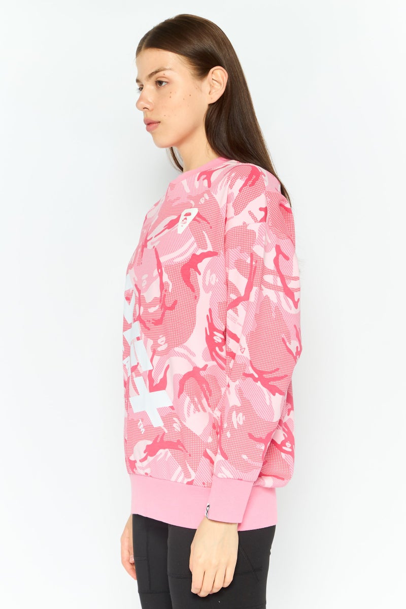 Aape By A Bathing Ape Women Crew Neck Graphic Print Long Sleeves Sweatshirt, Pink - Image 4