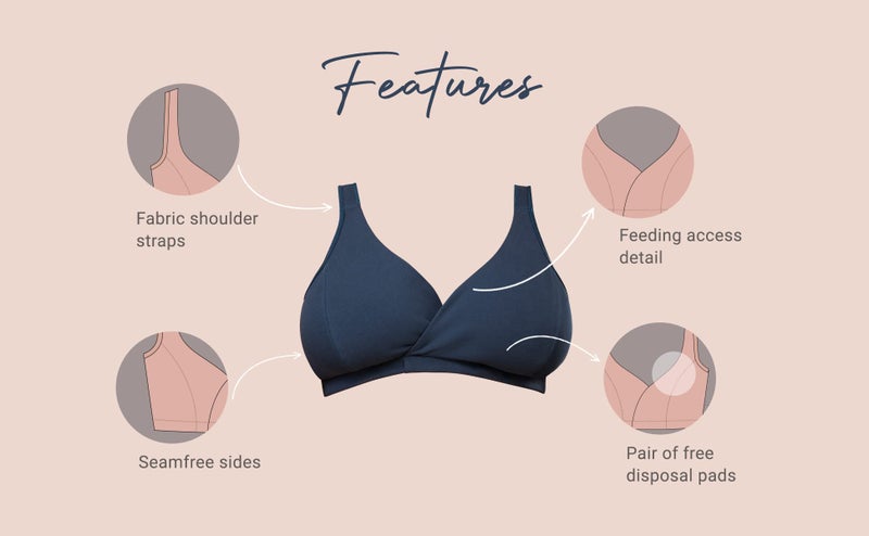 NYKD Cotton Maternity Bra for Women Feeding/Nursing, Removeable Pads, Wireless, Full Coverage with Overlap for Feeding (Slip on Bra)-NYB129-Navy Blue-S - Image 5
