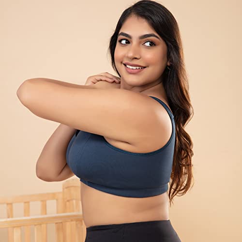 NYKD Cotton Maternity Bra for Women Feeding/Nursing, Removeable Pads, Wireless, Full Coverage with Overlap for Feeding (Slip on Bra)-NYB129-Navy Blue-S - Image 3