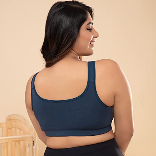 NYKD Cotton Maternity Bra for Women Feeding/Nursing, Removeable Pads, Wireless, Full Coverage with Overlap for Feeding (Slip on Bra)-NYB129-Navy Blue-S - Image 4