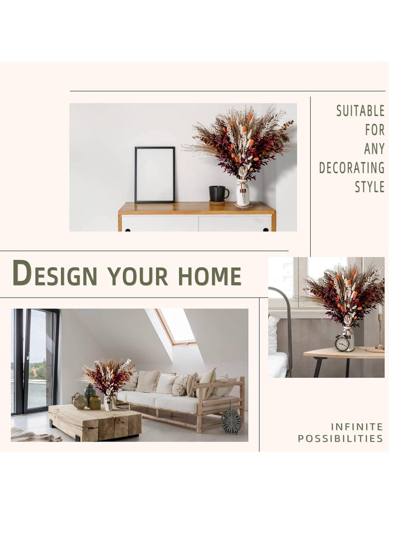 Excefore Natural Dried Pampas Grass, Boho Decor Fluffy White Pompous Grass Large Reed Bunny Tail Wheat Stalk Decorative Plumes Italian Ruscus Solidago Goldenrod Flower Bouquet - Image 2