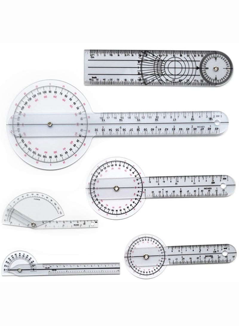 rocooart 6 PCS Medical Goniometer Set PVC Transparent Clear Scale 12/8/6 Inch Medical Spinal Goniometer Angle Protractor Wear Resistant Angle Ruler for Orthopedics - Image 1