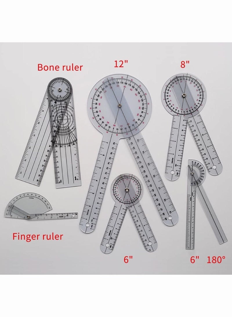 rocooart 6 PCS Medical Goniometer Set PVC Transparent Clear Scale 12/8/6 Inch Medical Spinal Goniometer Angle Protractor Wear Resistant Angle Ruler for Orthopedics - Image 3