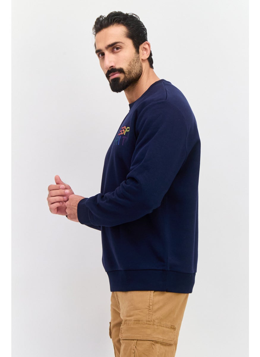 ESPRIT - Men Crew Neck Brand Logo Long Sleeves Sweatshirt, Navy Blue Combo - Image 1