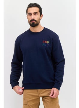 Men Crew Neck Brand Logo Long Sleeves Sweatshirt, Navy Blue Combo