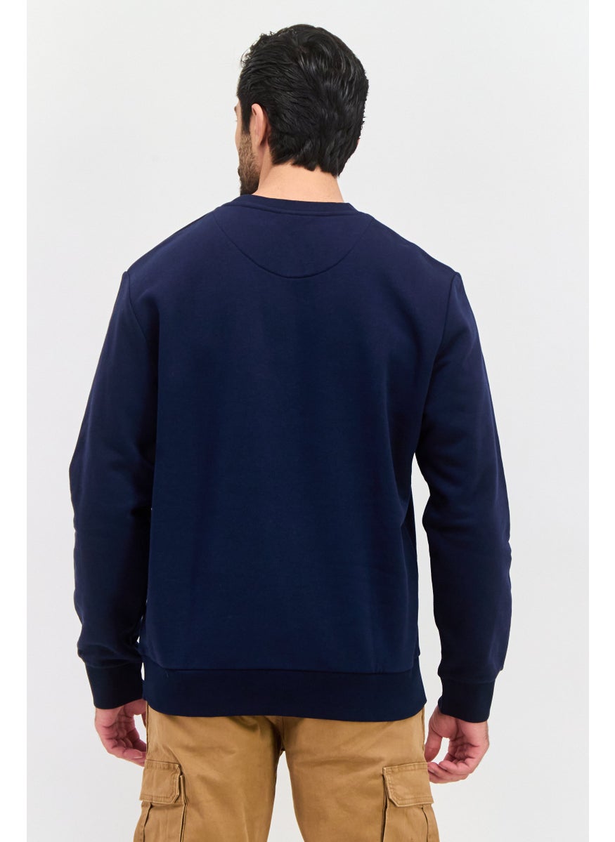 ESPRIT - Men Crew Neck Brand Logo Long Sleeves Sweatshirt, Navy Blue Combo - Image 1