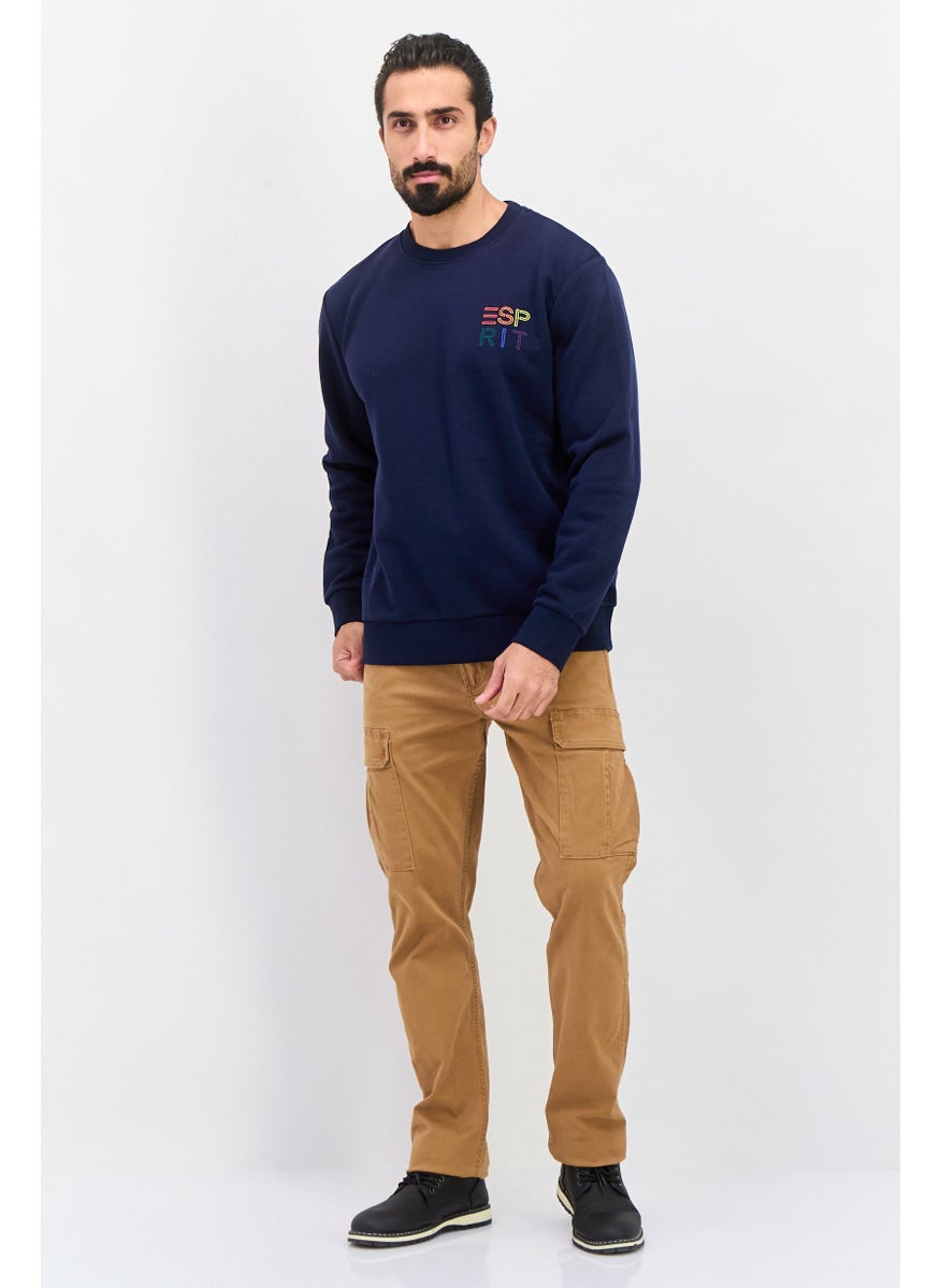 ESPRIT - Men Crew Neck Brand Logo Long Sleeves Sweatshirt, Navy Blue Combo - Image 1