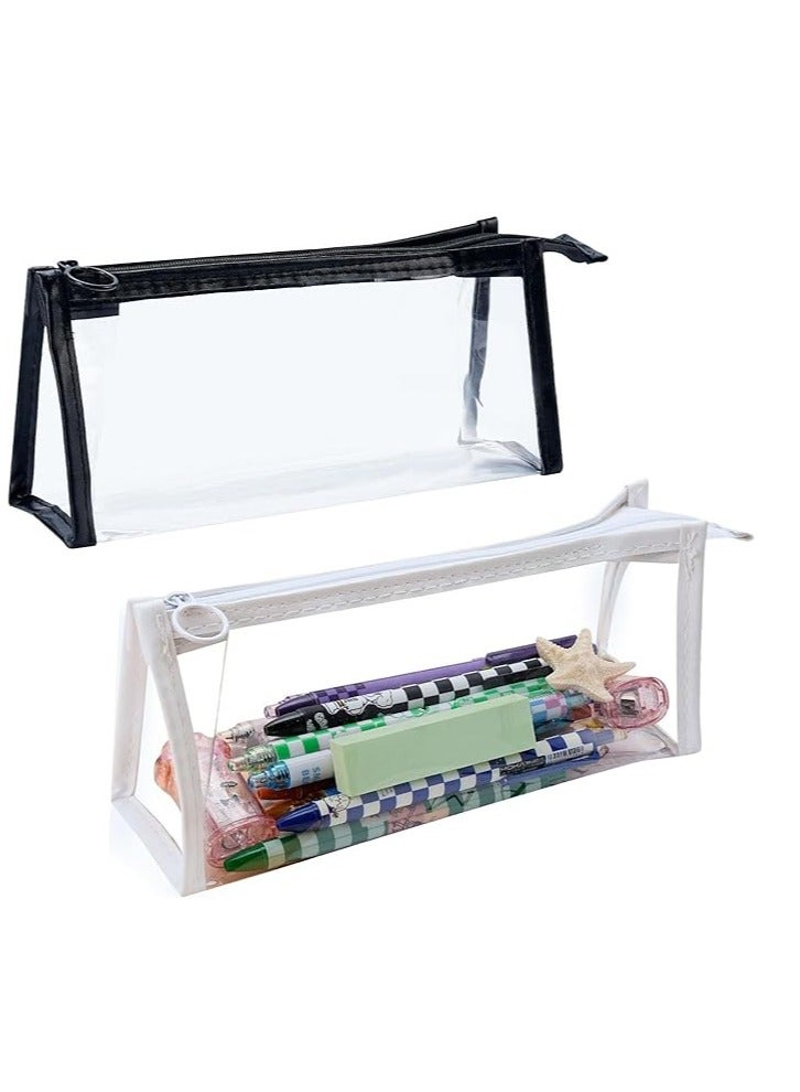 2PCS clear pencil cas, Big Capacity Pencil Case, transparent pouch, makeup bag, Clear Exam Pencil Case, Waterproof PVC Zippered Cosmetic Storage Pouch, Travel Luggage Pouch Make up Cosmetic Bag - Image 1